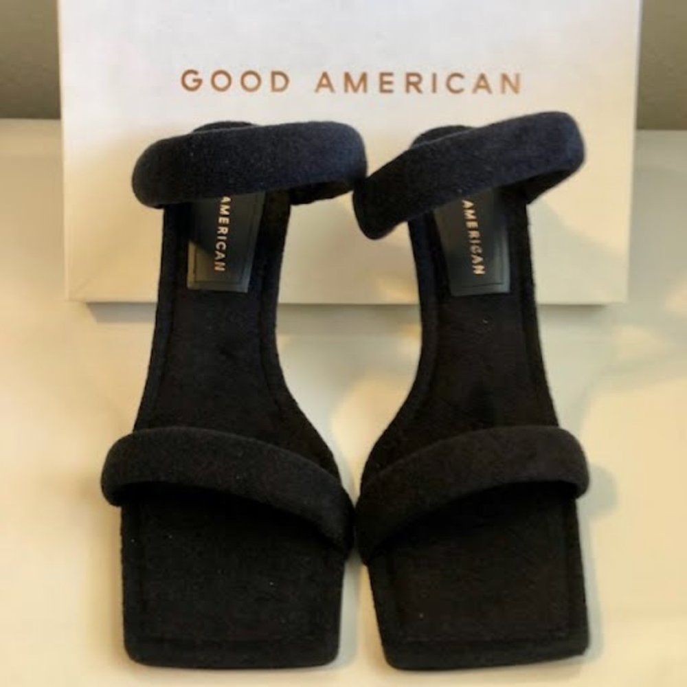 NWT GOOD AMERICAN Black & Gold Metallic Stiletto Heeled Sandal 8 MSRP $200 - Picture 5 of 8